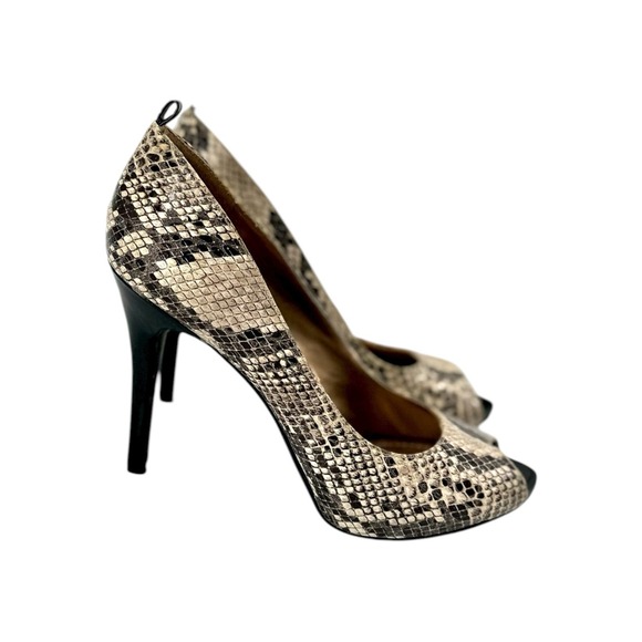 BCBG Peep Toe Pumps Heels Women's Size 9.5  Leather Snake Print *SEE - Picture 1 of 11